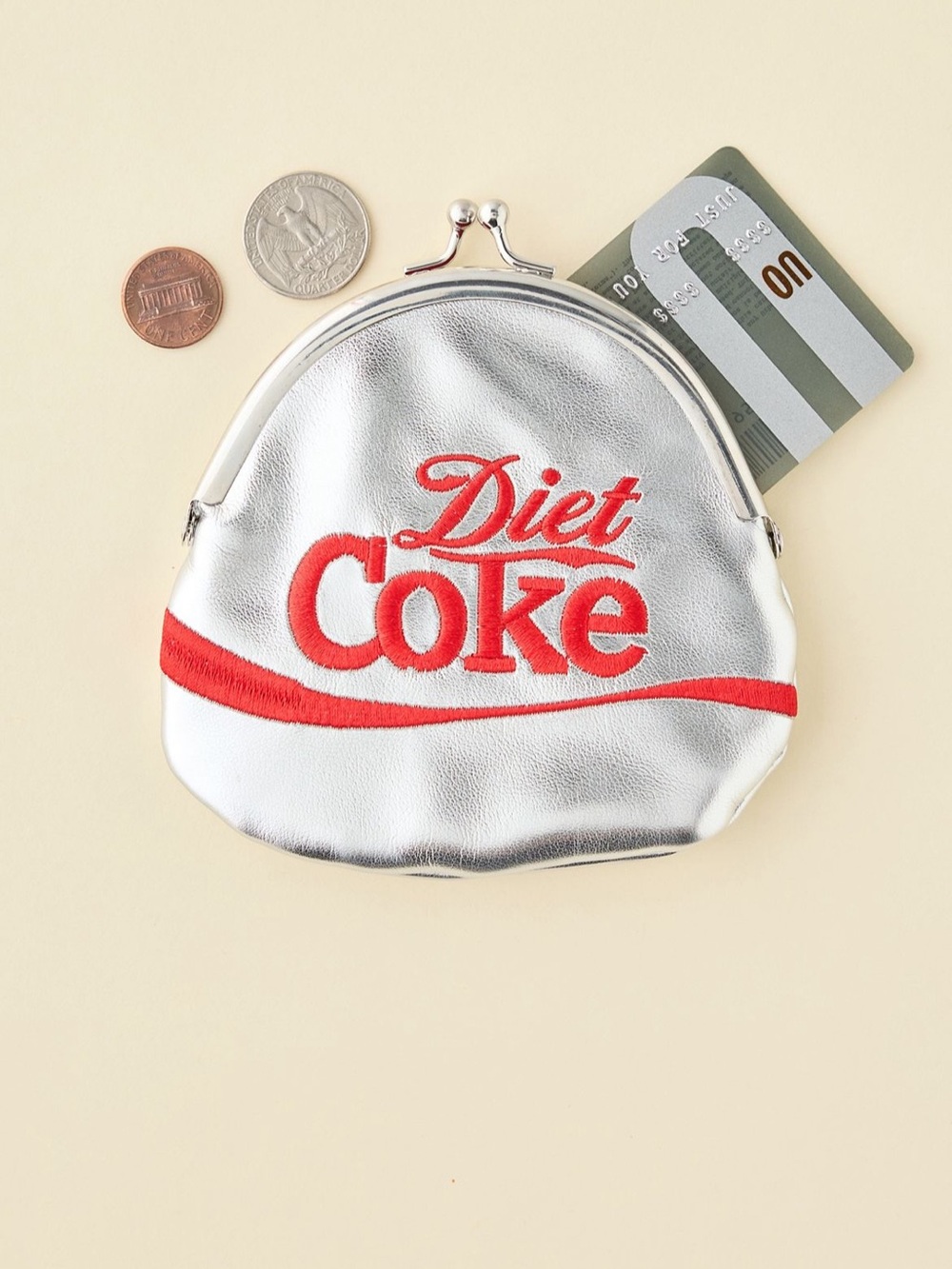 NET Urban Outfitters Coca-Cola Diet Coke Metallic Coin Purse - Silver/Red